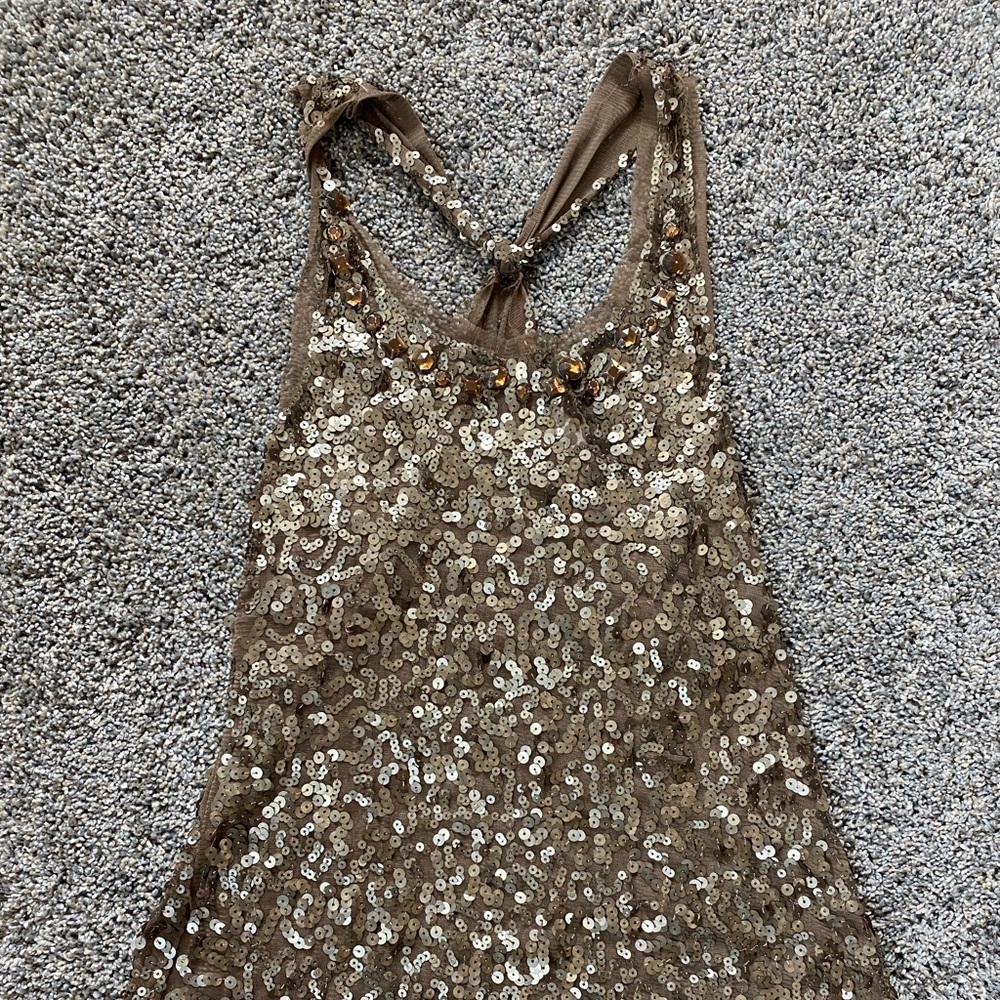 Brown sequin tank with faux jewel trim juniors size L